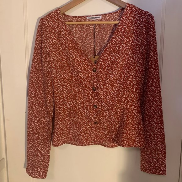 Rust red floral blouse - Picture 2 of 6